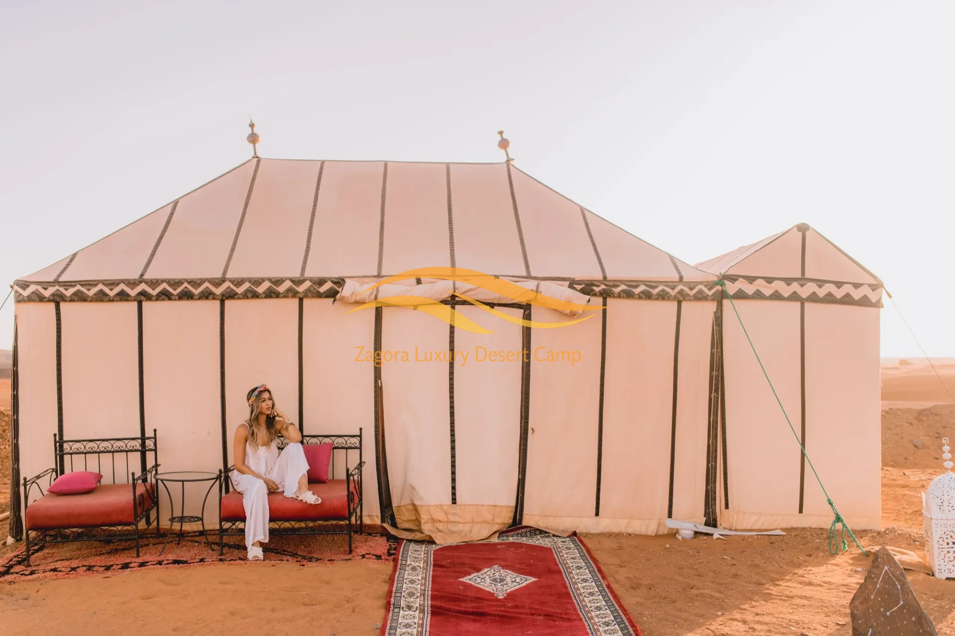 Luxury desert tent in Zagora Sahara Morocco with private entrance and traditional decor