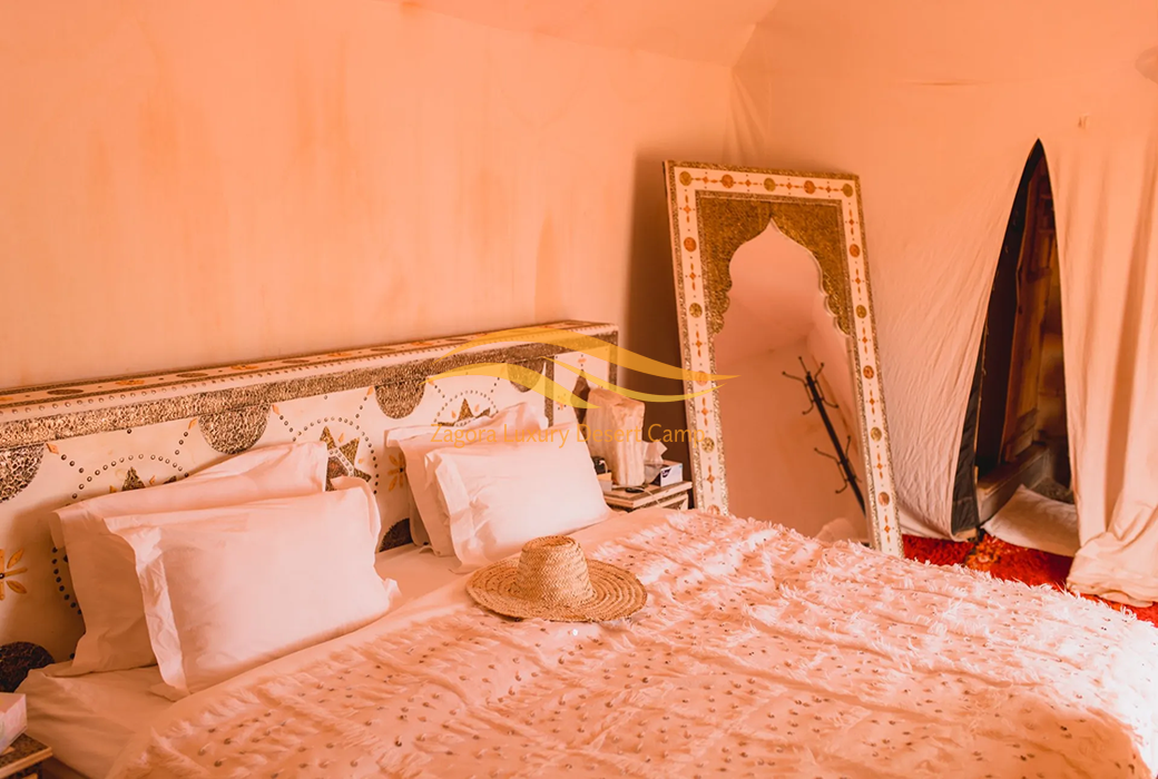Stay in elegant luxury tents designed to offer comfort and relaxation in the Sahara.